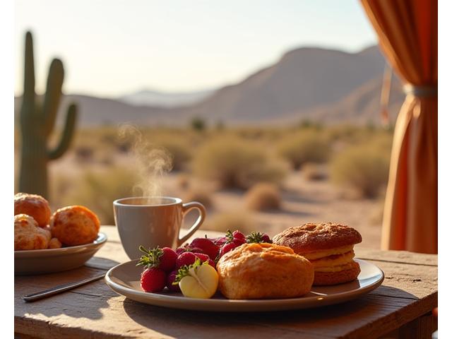 A delicious breakfast served on a private tent patio overlooking the desert