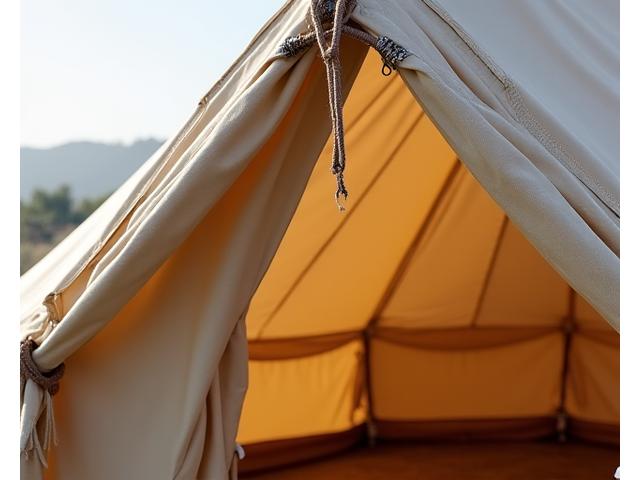 Close-up on the elegant entrance of a luxury glamping tent with intricate details